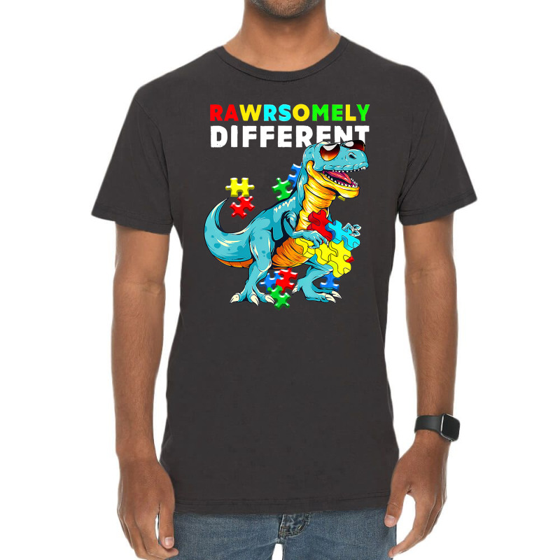 Rawrsomely Different Dinosaur Dino Autism Awareness Vintage T-Shirt by LeiThompson | Artistshot