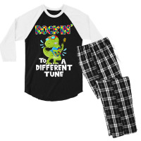 Rockin To A Different Tune Autism Awareness Dinosaur Men's 3/4 Sleeve Pajama Set | Artistshot