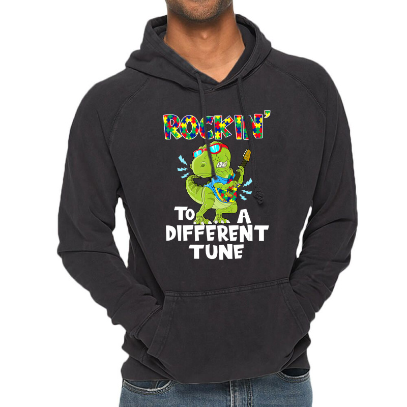 Rockin To A Different Tune Autism Awareness Dinosaur Vintage Hoodie by LeiThompson | Artistshot