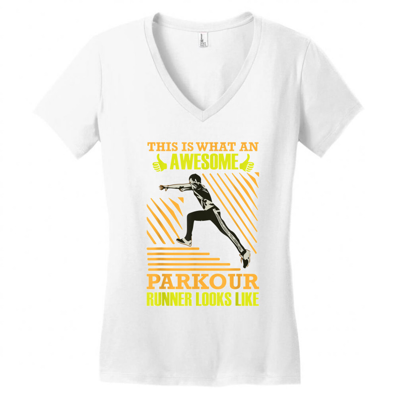 Awesome Parkour Runner Looks Like Free Running Training Jump Women's V-Neck T-Shirt by James William | Artistshot