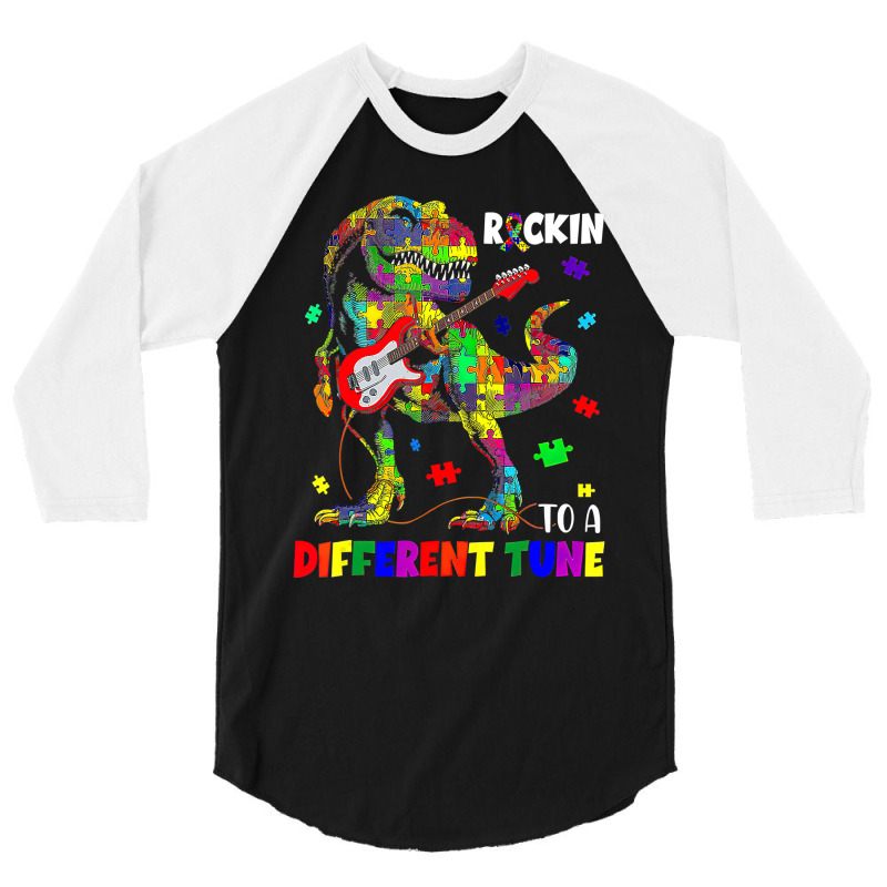 Rockin To A Different Tune Autism Awareness Trex Dinosaur 3/4 Sleeve Shirt by LeiThompson | Artistshot