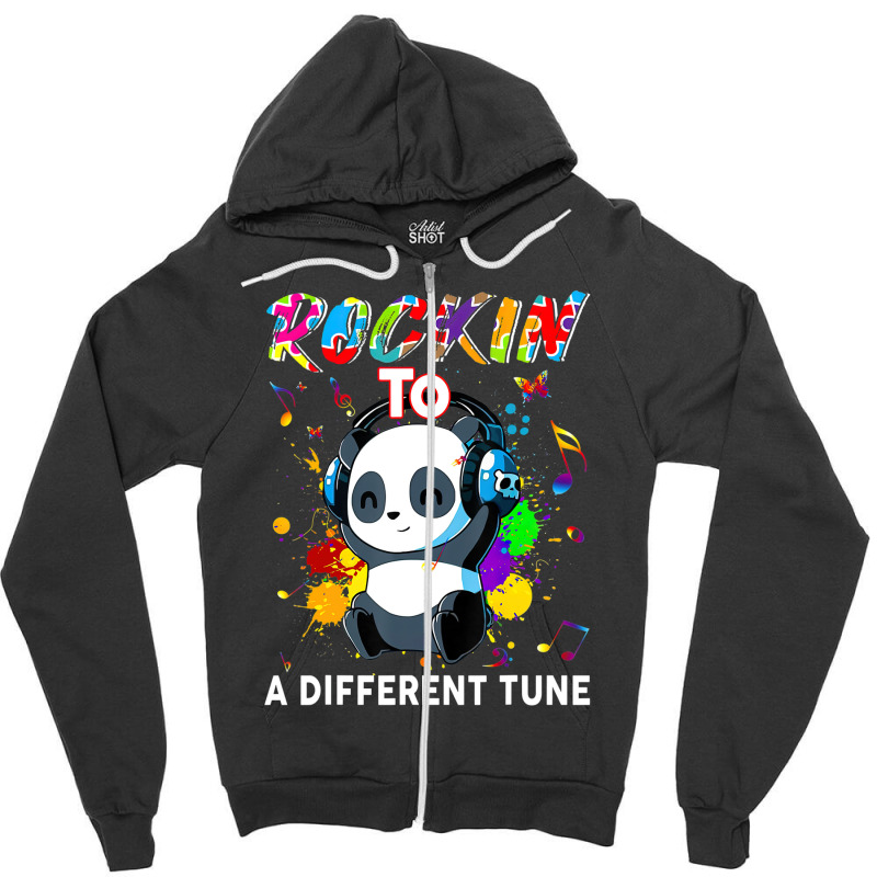 Rockin To A Different Tune Panda Autism Awareness Zipper Hoodie by LeiThompson | Artistshot