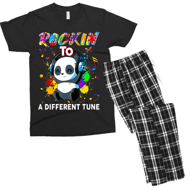 Rockin To A Different Tune Panda Autism Awareness Men's T-shirt Pajama Set by LeiThompson | Artistshot