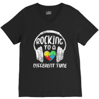 Rocking To A Different Tune Puzzle Piece Autism Awareness V-neck Tee | Artistshot