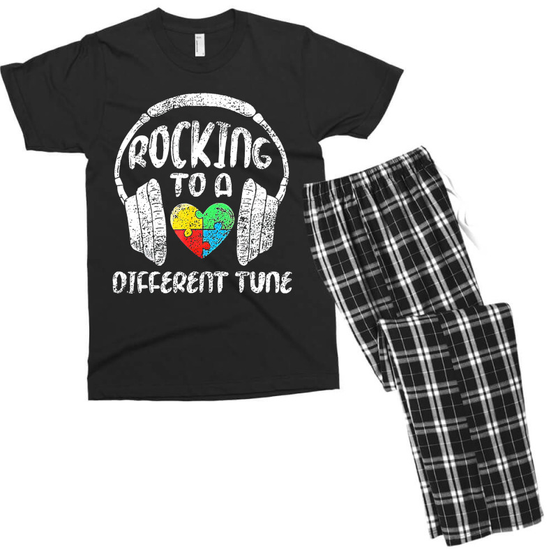 Rocking To A Different Tune Puzzle Piece Autism Awareness Men's T-shirt Pajama Set | Artistshot