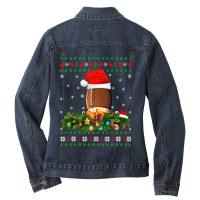 Football American Football Sports Lover Xmas Ugly Rugby Christmas 177  Ladies Denim Jacket | Artistshot