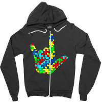 Cool Asl Love Sign Language Autism Awareness Support Zipper Hoodie | Artistshot