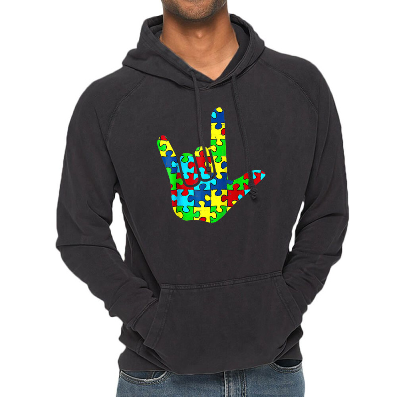 Cool Asl Love Sign Language Autism Awareness Support Vintage Hoodie by LindsayYuh | Artistshot