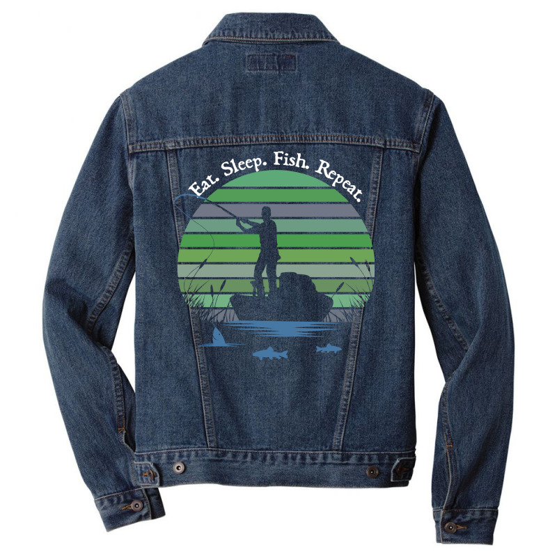 Father's Day Fishing Casting Silouette Eat Sleep Fish Sweatshirt Men Denim Jacket | Artistshot