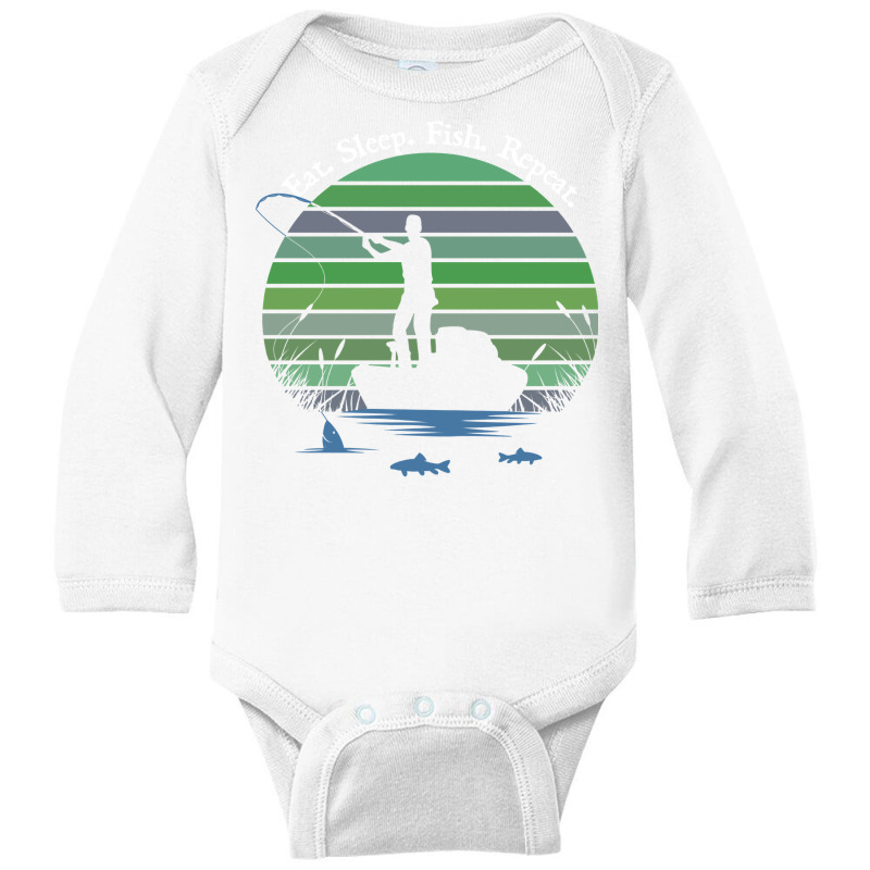 Father's Day Fishing Casting Silouette Eat Sleep Fish Sweatshirt Long Sleeve Baby Bodysuit | Artistshot