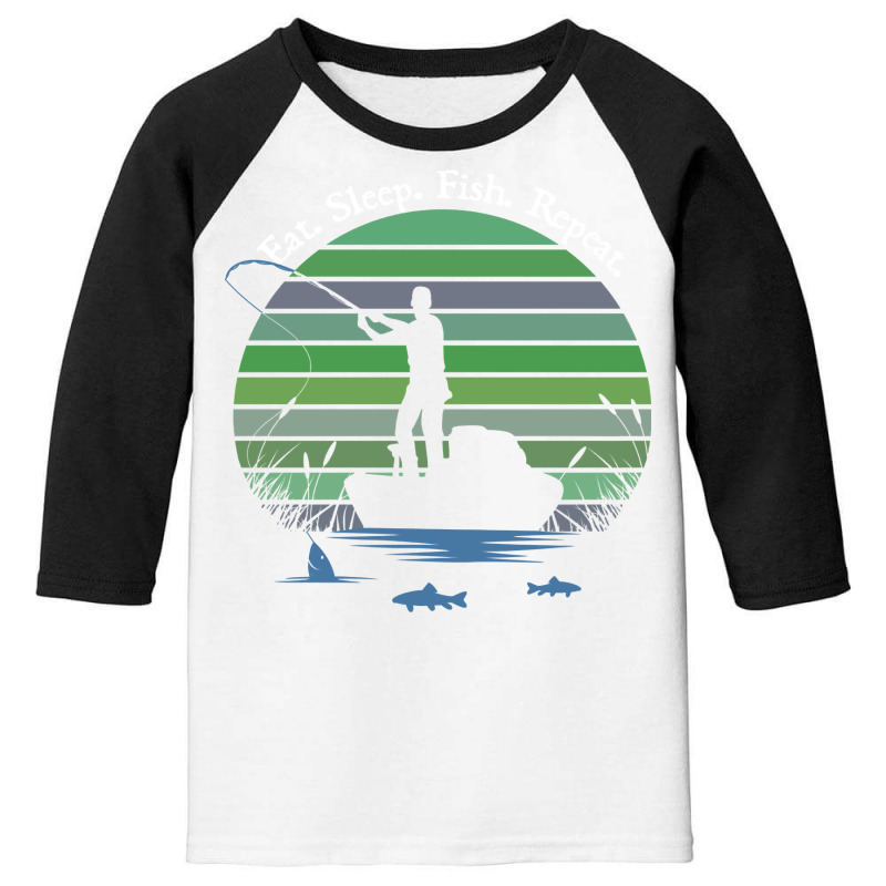 Father's Day Fishing Casting Silouette Eat Sleep Fish Sweatshirt Youth 3/4 Sleeve | Artistshot