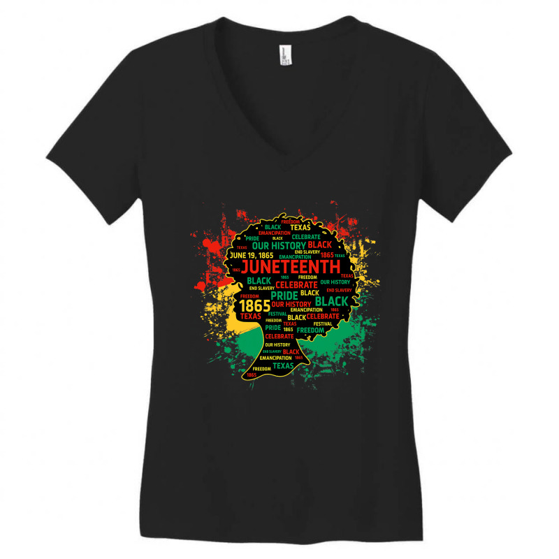 Juneteenth Melanin Black Women Natural Hair Afro Word Art Women's V-Neck T-Shirt by nhan0105 | Artistshot