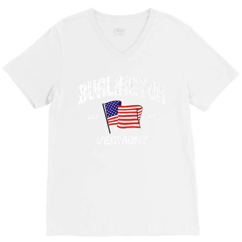 Burlington Vermont Vt Usa Stars & Stripes Vintage Style Premium V-neck Tee | Artistshot