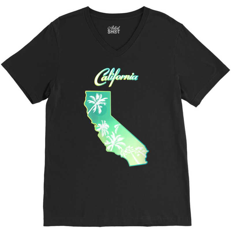 Womens California Map, Palm Trees View From Below In Los Angeles V Nec V-neck Tee | Artistshot