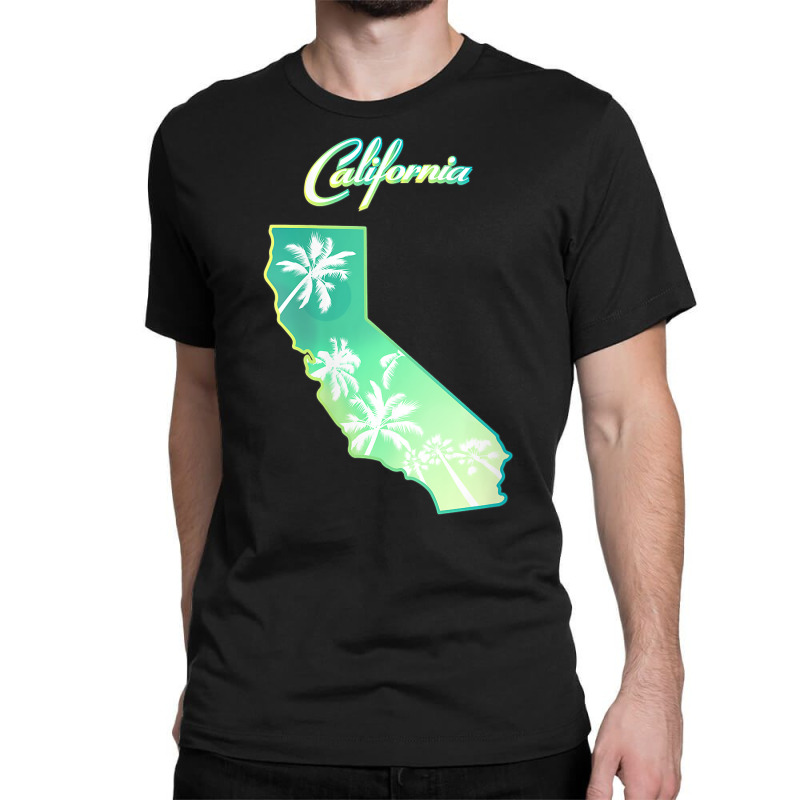 Womens California Map, Palm Trees View From Below In Los Angeles V Nec Classic T-shirt | Artistshot