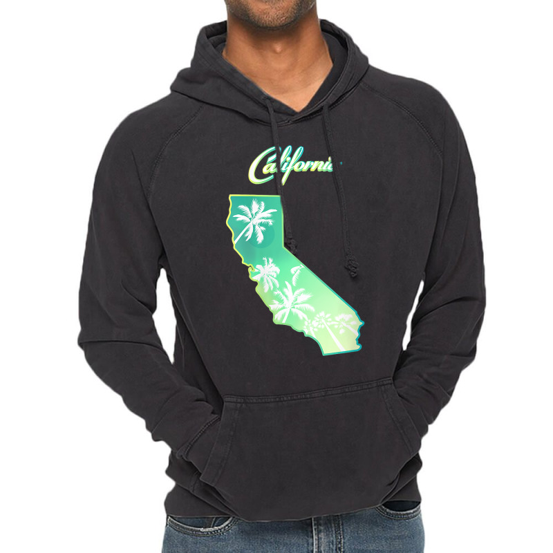 Womens California Map, Palm Trees View From Below In Los Angeles V Nec Vintage Hoodie | Artistshot