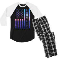 Lake Life American Flag Dock Sunset Wakeboarder Power Boat Zip Hoodie Men's 3/4 Sleeve Pajama Set | Artistshot