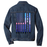 Lake Life American Flag Dock Sunset Wakeboarder Power Boat Zip Hoodie Men Denim Jacket | Artistshot