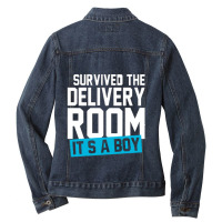 Survived The Delivery Room It's A Boy Funny Ladies Denim Jacket | Artistshot