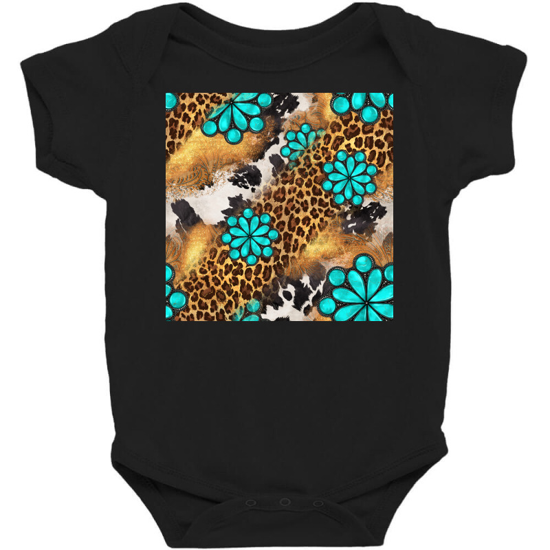 Western Turquoise Gemstone Seamless Pattern Baby Bodysuit | Artistshot