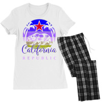 Vintage California Republic Beach Sunset Retro Palm Trees T Shirt Women's Pajamas Set | Artistshot