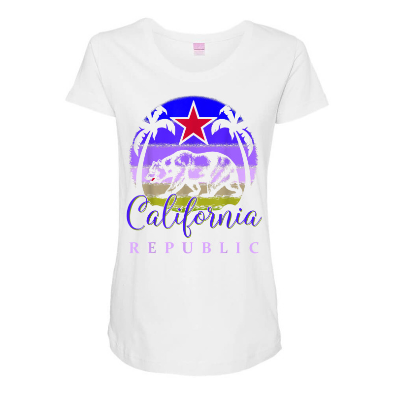 Vintage California Republic Beach Sunset Retro Palm Trees T Shirt Maternity Scoop Neck T-shirt by rainandehay | Artistshot