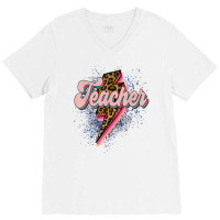 Leopard Teacher Shirt Teacher Lightning Bolt Back To School T Shirt V-neck Tee | Artistshot