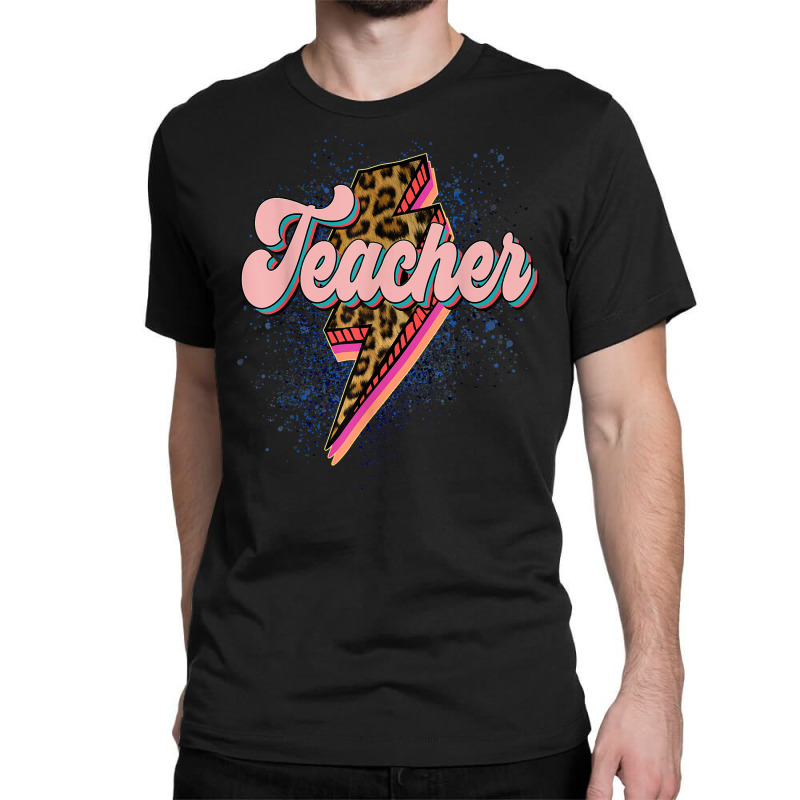 Leopard Teacher Shirt Teacher Lightning Bolt Back To School T Shirt Classic T-shirt by morelypylagertq | Artistshot