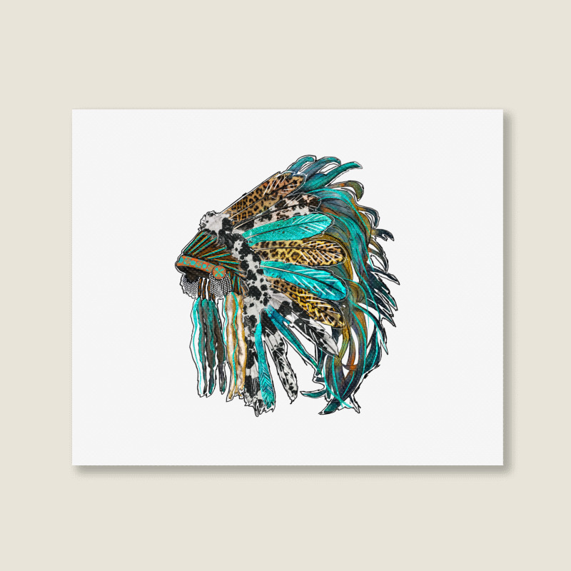 Indian Feather Headdress With Western  Patterns Landscape Canvas Print | Artistshot