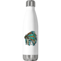 Indian Feather Headdress With Western  Patterns Stainless Steel Water Bottle | Artistshot