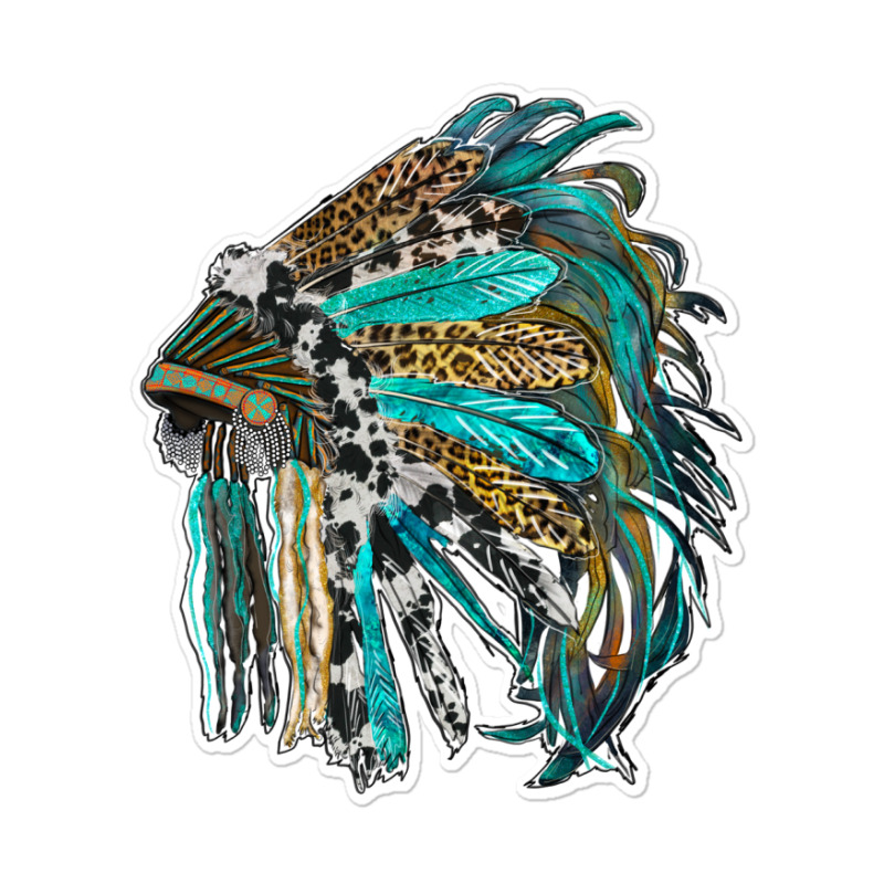 Indian Feather Headdress With Western  Patterns Sticker | Artistshot