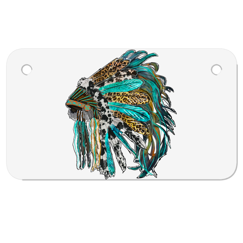 Indian Feather Headdress With Western  Patterns Motorcycle License Plate | Artistshot