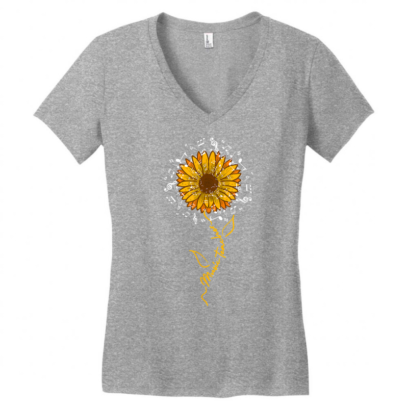 Music Teacher Musical Notes Musician Music Lover Sunflower T Shirt Women's V-Neck T-Shirt by morelypylagertq | Artistshot