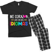 Mi Corazon Late En Dos Idiomas, Bilingual Spanish Teacher Men's T-shirt Pajama Set | Artistshot