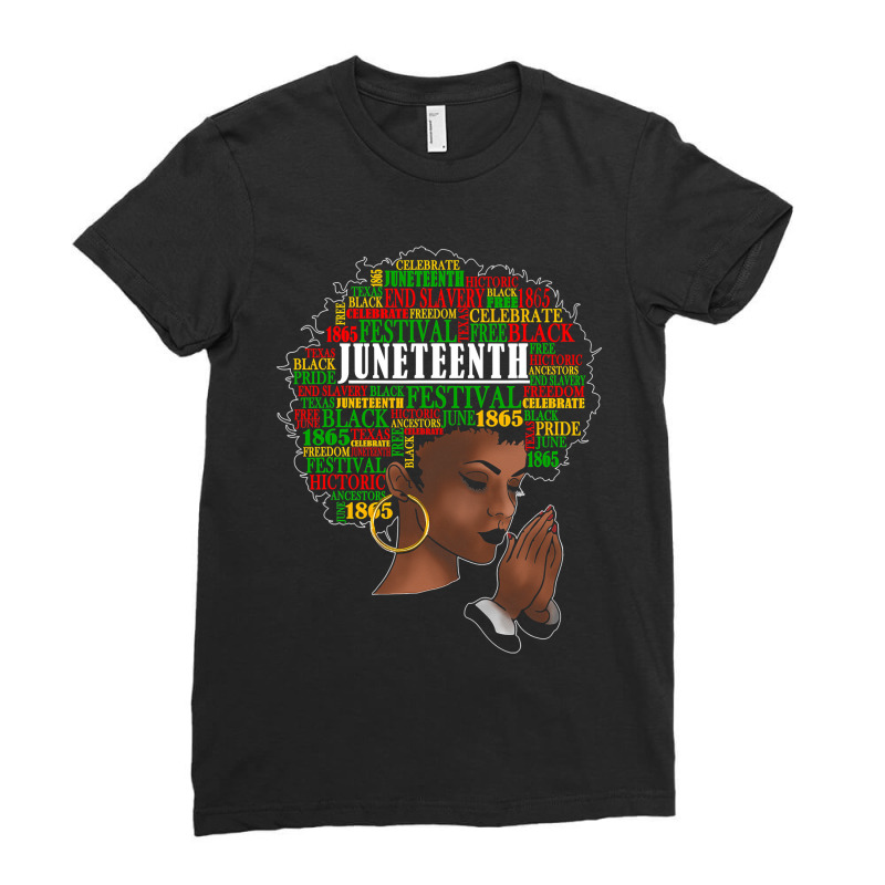 Juneteenth Melanin Black Women Natural Hair Afro Word Art Ladies Fitted T-Shirt by nhan0105 | Artistshot