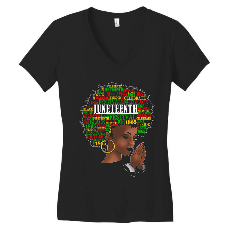 Juneteenth Melanin Black Women Natural Hair Afro Word Art Women's V-Neck T-Shirt by nhan0105 | Artistshot