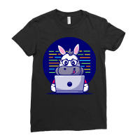 Cute Zebra Working On Laptop Cartoon T  Shirt Cute Zebra Working On La Ladies Fitted T-shirt | Artistshot