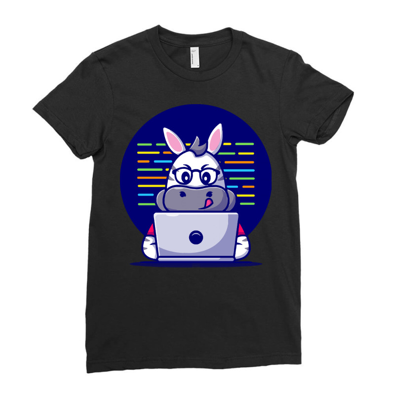 Cute Zebra Working On Laptop Cartoon T  Shirt Cute Zebra Working On La Ladies Fitted T-Shirt by jaylinconsidine282 | Artistshot