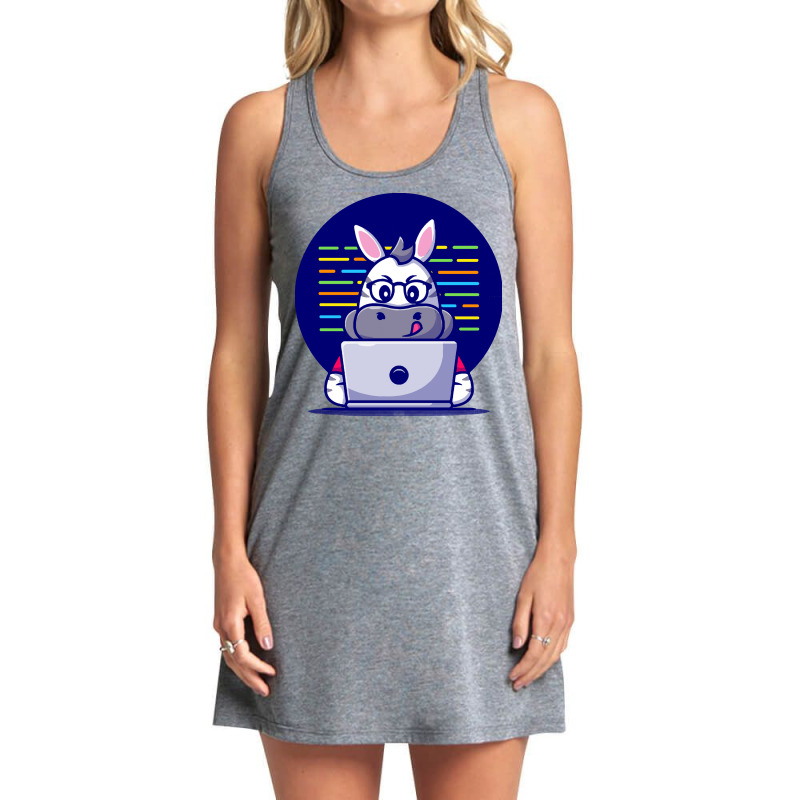 Cute Zebra Working On Laptop Cartoon T  Shirt Cute Zebra Working On La Tank Dress by jaylinconsidine282 | Artistshot