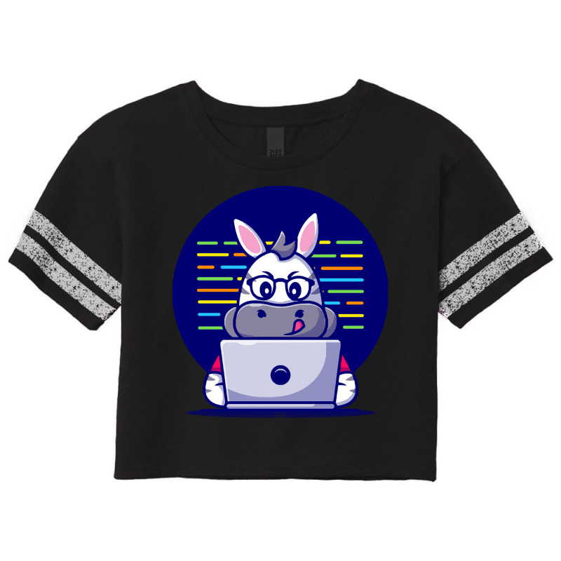 Cute Zebra Working On Laptop Cartoon T  Shirt Cute Zebra Working On La Scorecard Crop Tee by jaylinconsidine282 | Artistshot