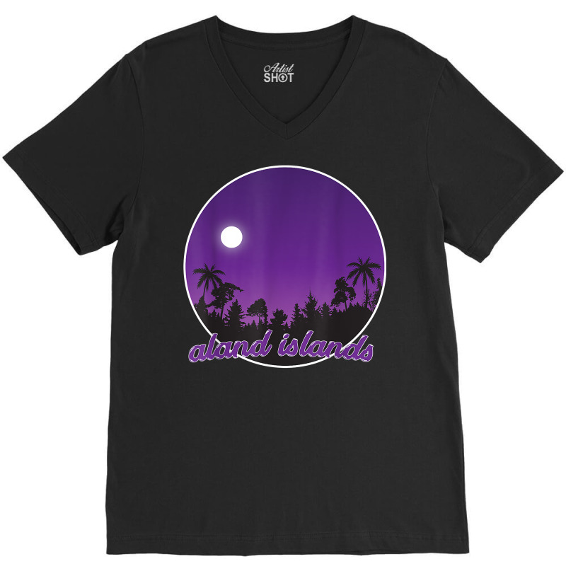 Aland Islands By Night With Palms T Shirt V-Neck Tee by cucciailleveretcq | Artistshot