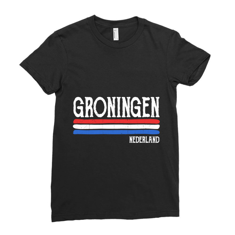 Vintage Groningen Dutch Flag Colors Netherlands Ladies Fitted T-Shirt by Binhthai9809 | Artistshot