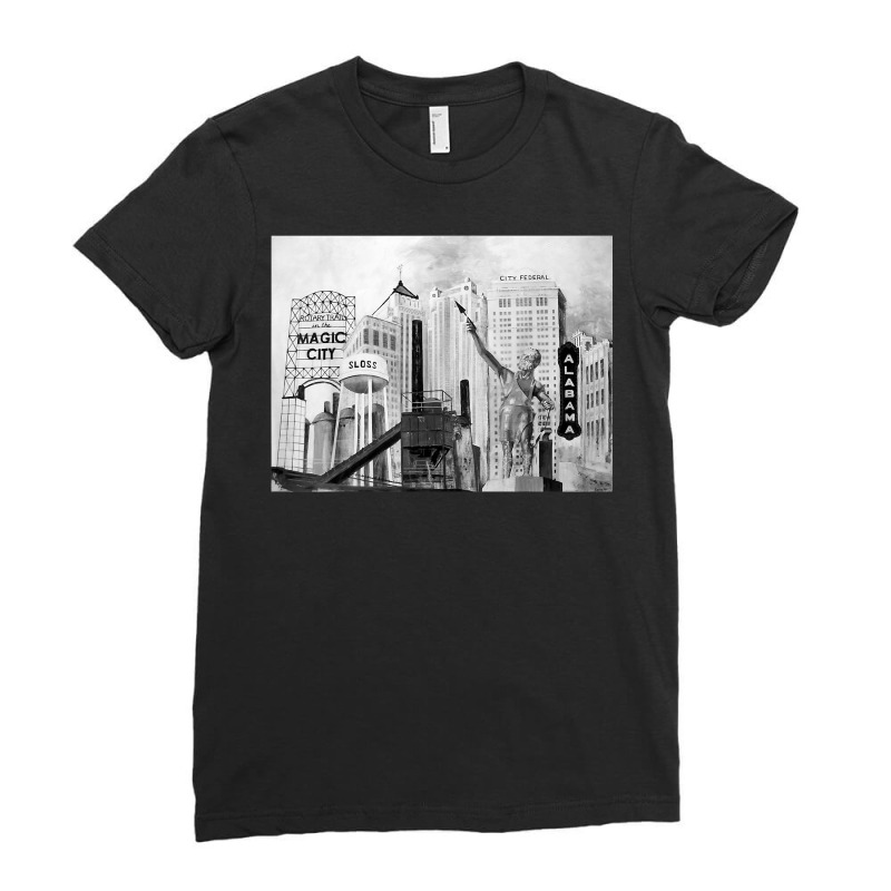 Landmarks Of Birmingham, Alabama Incl Vulcan, Sloss Furnaces Ladies Fitted T-Shirt by nayarilorenzi | Artistshot