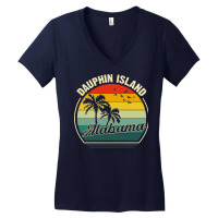 Vintage Dauphin Island Alabama Summer Vacation Sunset Palm Pullover Ho Women's V-neck T-shirt | Artistshot