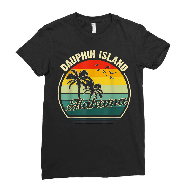 Vintage Dauphin Island Alabama Summer Vacation Sunset Palm T Shirt Ladies Fitted T-Shirt by paisleafuscaldo | Artistshot