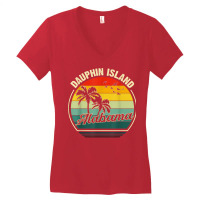 Vintage Dauphin Island Alabama Summer Vacation Sunset Palm T Shirt Women's V-neck T-shirt | Artistshot