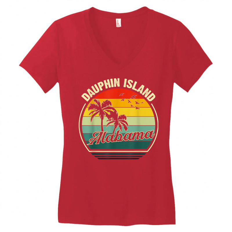 Vintage Dauphin Island Alabama Summer Vacation Sunset Palm T Shirt Women's V-Neck T-Shirt by paisleafuscaldo | Artistshot