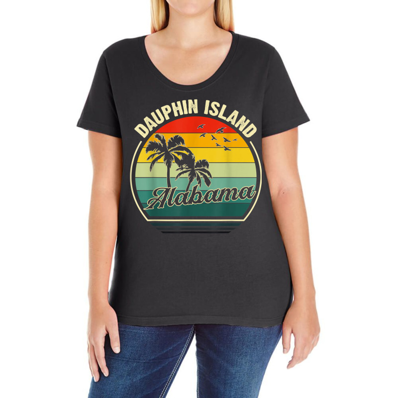 Vintage Dauphin Island Alabama Summer Vacation Sunset Palm T Shirt Ladies Curvy T-Shirt by paisleafuscaldo | Artistshot