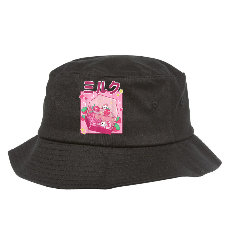 Funny Retro 90s Strawberry Milkshake Carton Kawaii Anime Cat T Shirt Bucket Hat by h.avenaver | Artistshot