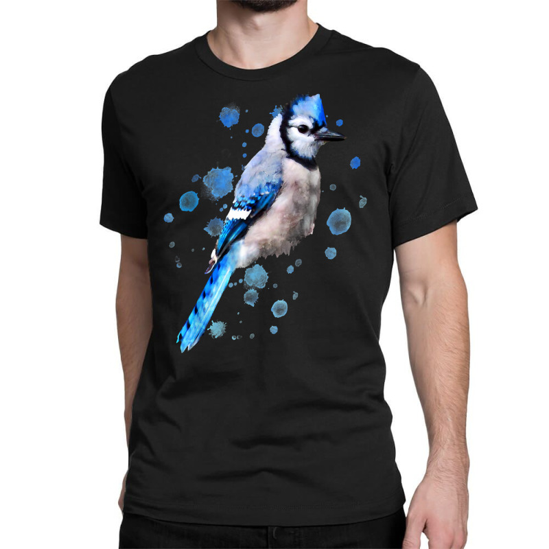 Custom Watercolor Blue Jay Bird Artistic Animal Artsy Painting T Shirt  Classic T-shirt By Custom-designs - Artistshot
